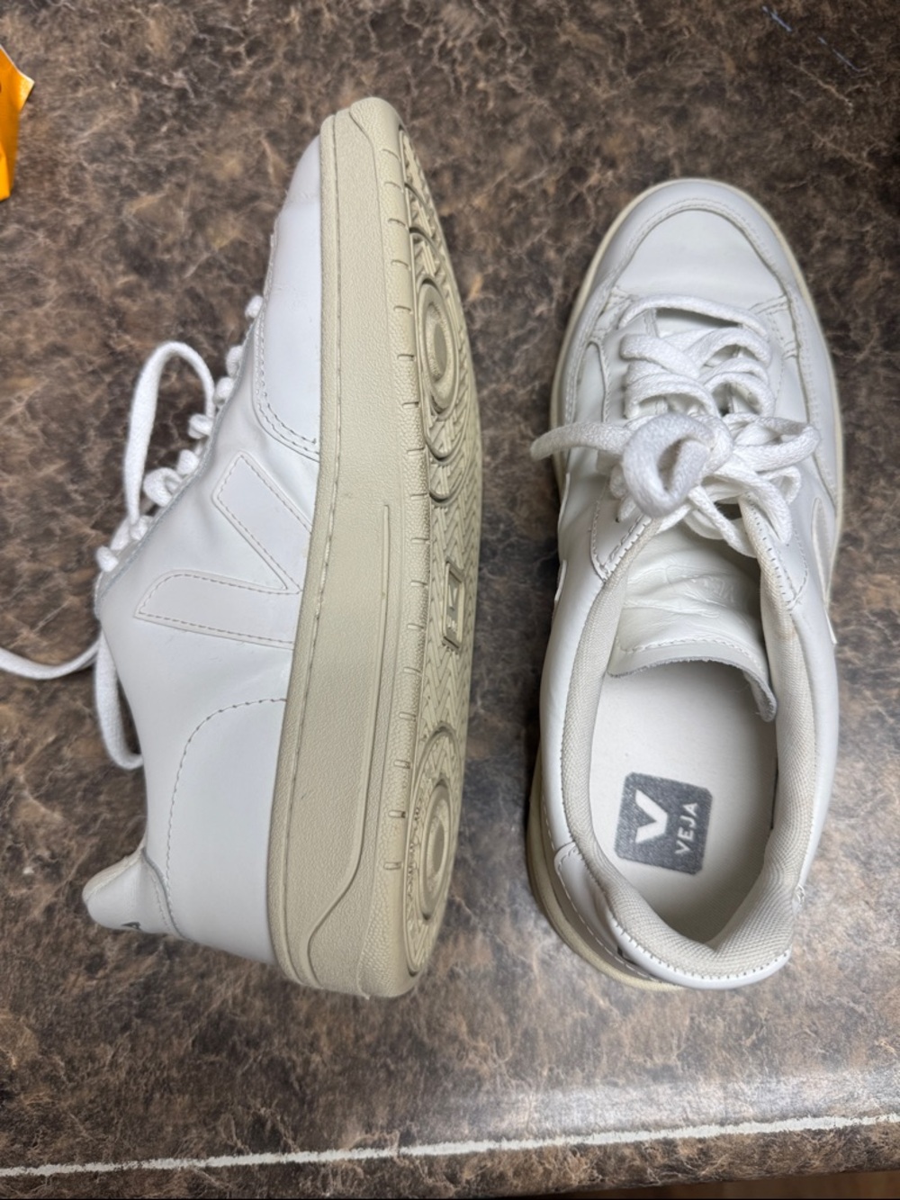 Veja Men’s White Leather Sneakers with Off-White Sole